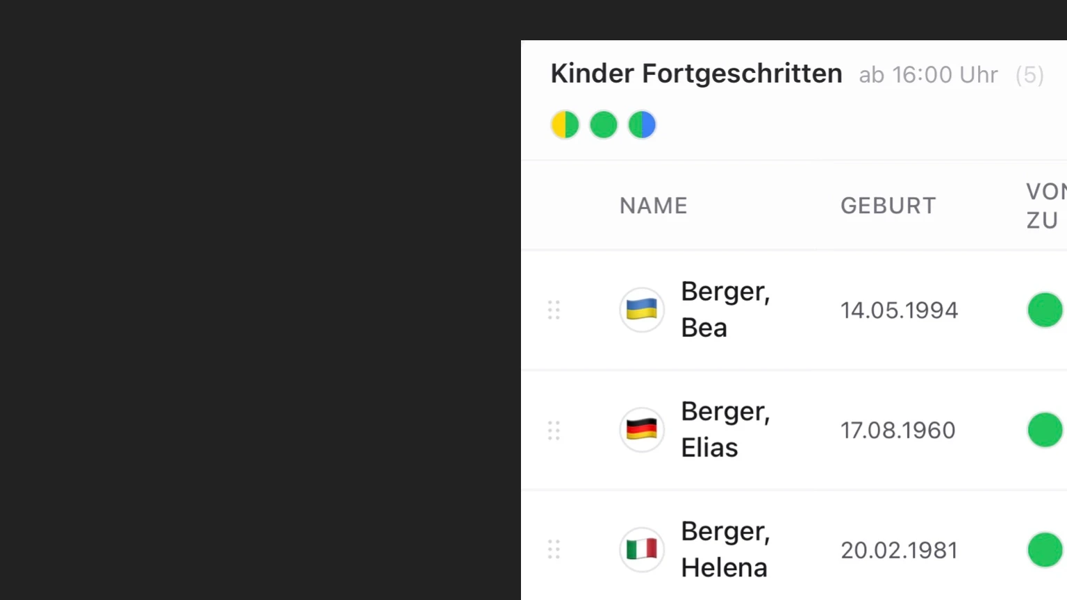 Screenshot der Benutzeroberfläche des Prüfungsmanagers mit einer Statusübersicht von Prüfungsteilnehmern.