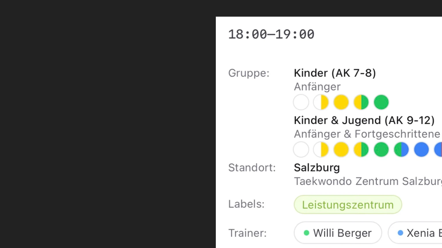 Kalender- und Kursübersicht des Trainermanagers.